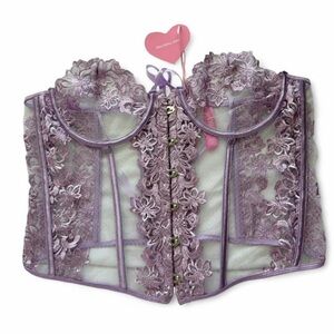 Sugar Thrillz Lavender Lace Corset Bustier Sheer Boned Romantic Coquette Y2K XXL